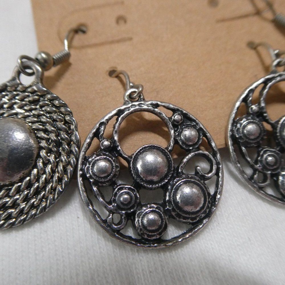 Silver Tone Boho Dangle Round Fishhook Earrings - image 3